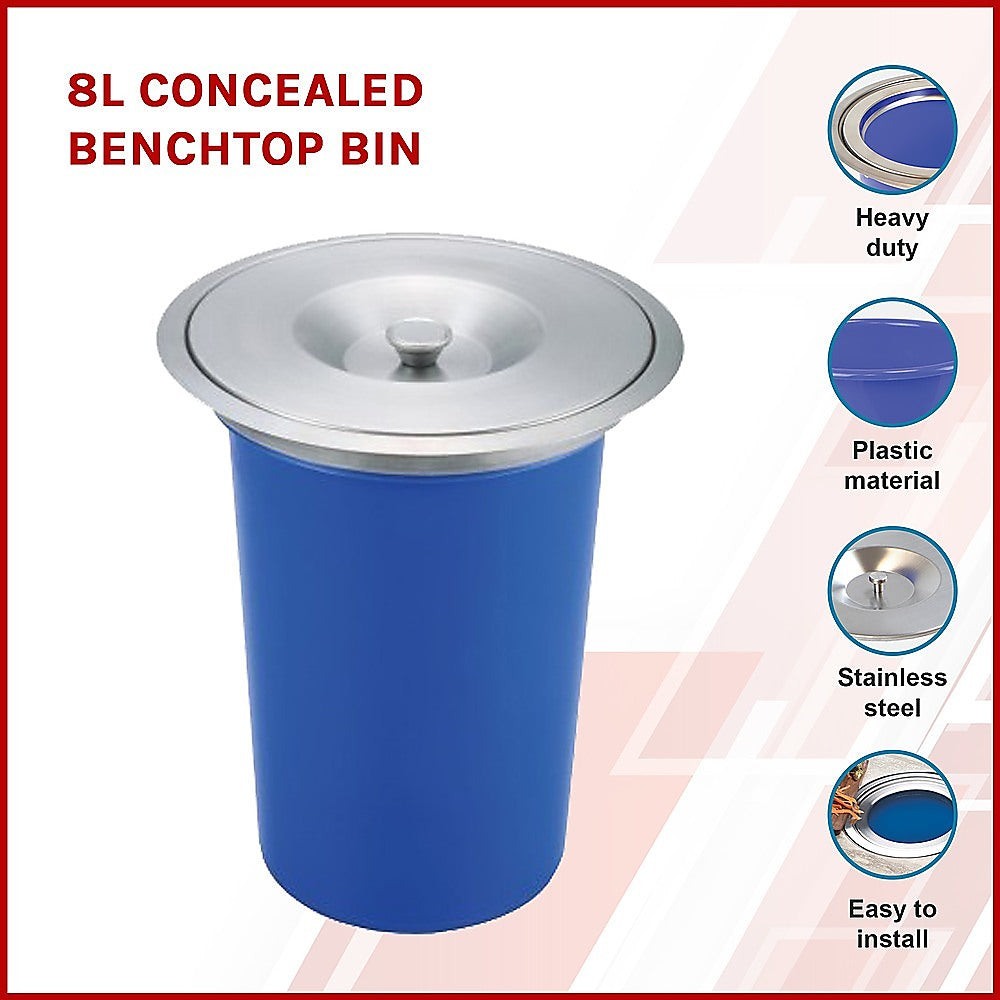 8L Concealed Benchtop Waste Bin for Kitchen or Office