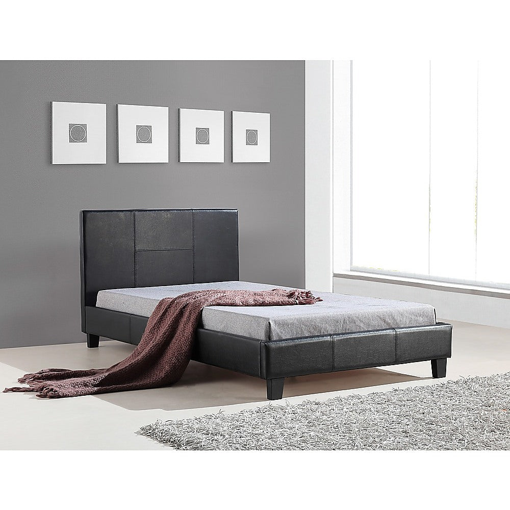 King Single PU Leather Bed Frame Black - Newstart Furniture