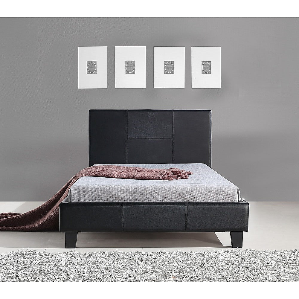 King Single PU Leather Bed Frame Black - Newstart Furniture