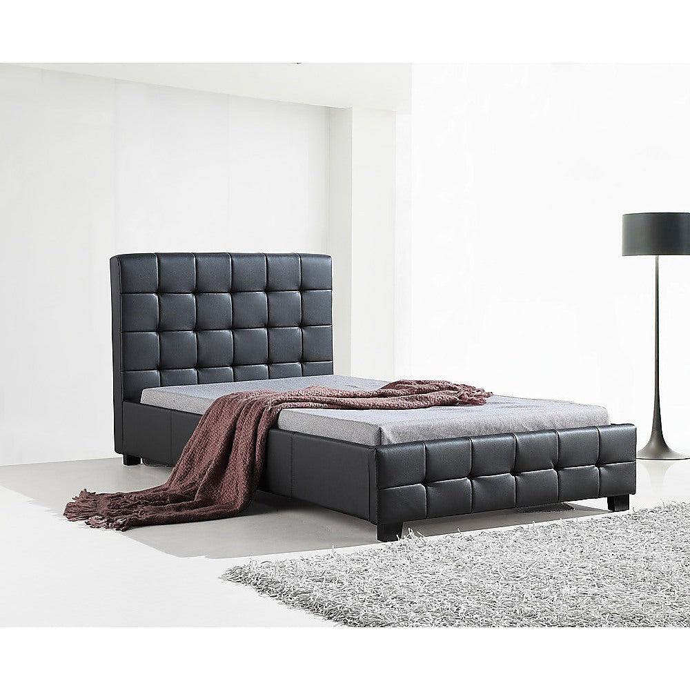 King Single PU Leather Deluxe Bed Frame Black - Newstart Furniture