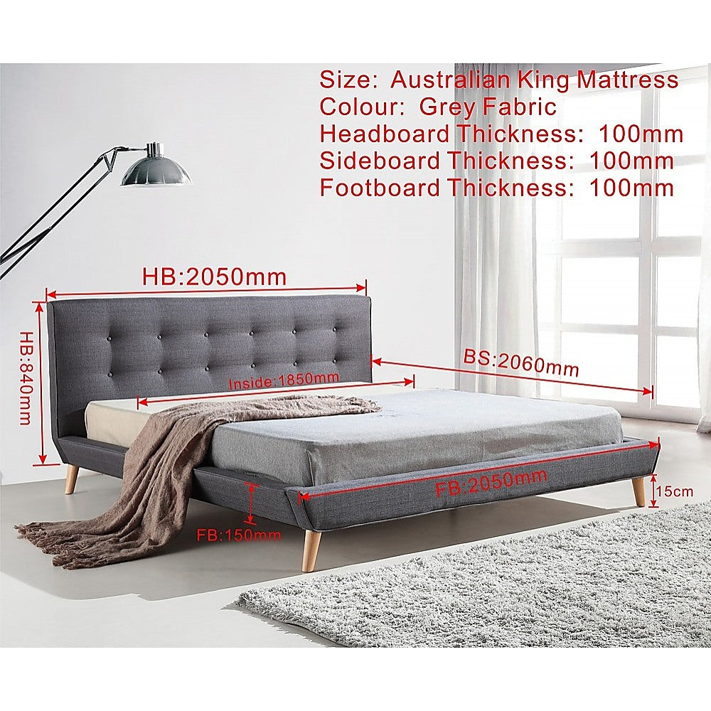 King Linen Fabric Deluxe Bed Frame Grey - Newstart Furniture