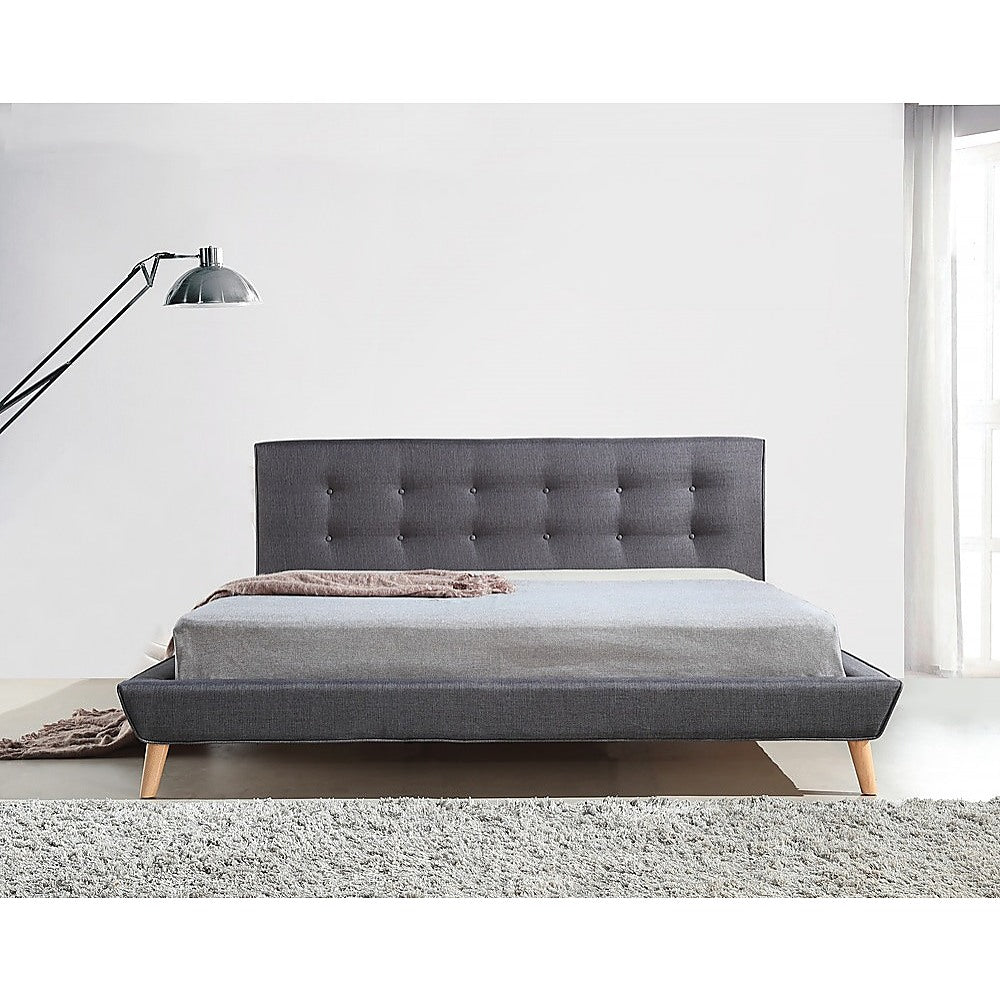 King Linen Fabric Deluxe Bed Frame Grey - Newstart Furniture