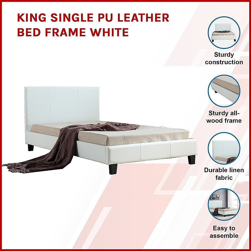 King Single PU Leather Bed Frame | White Palermo