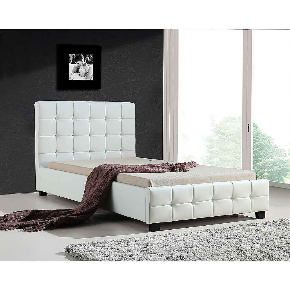 King Single PU Leather Deluxe Bed Frame White - Newstart Furniture