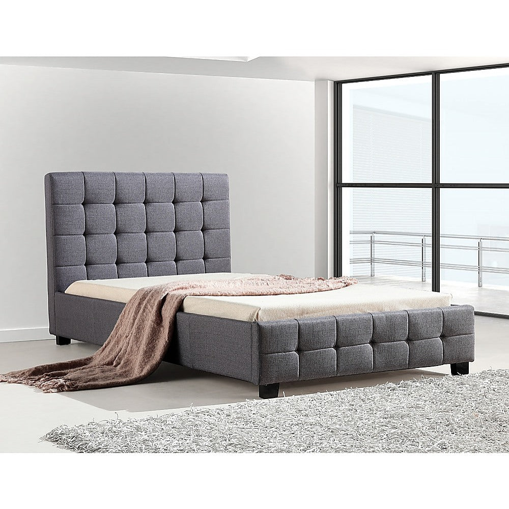 King Single Linen Fabric Deluxe Bed Frame Grey - Newstart Furniture