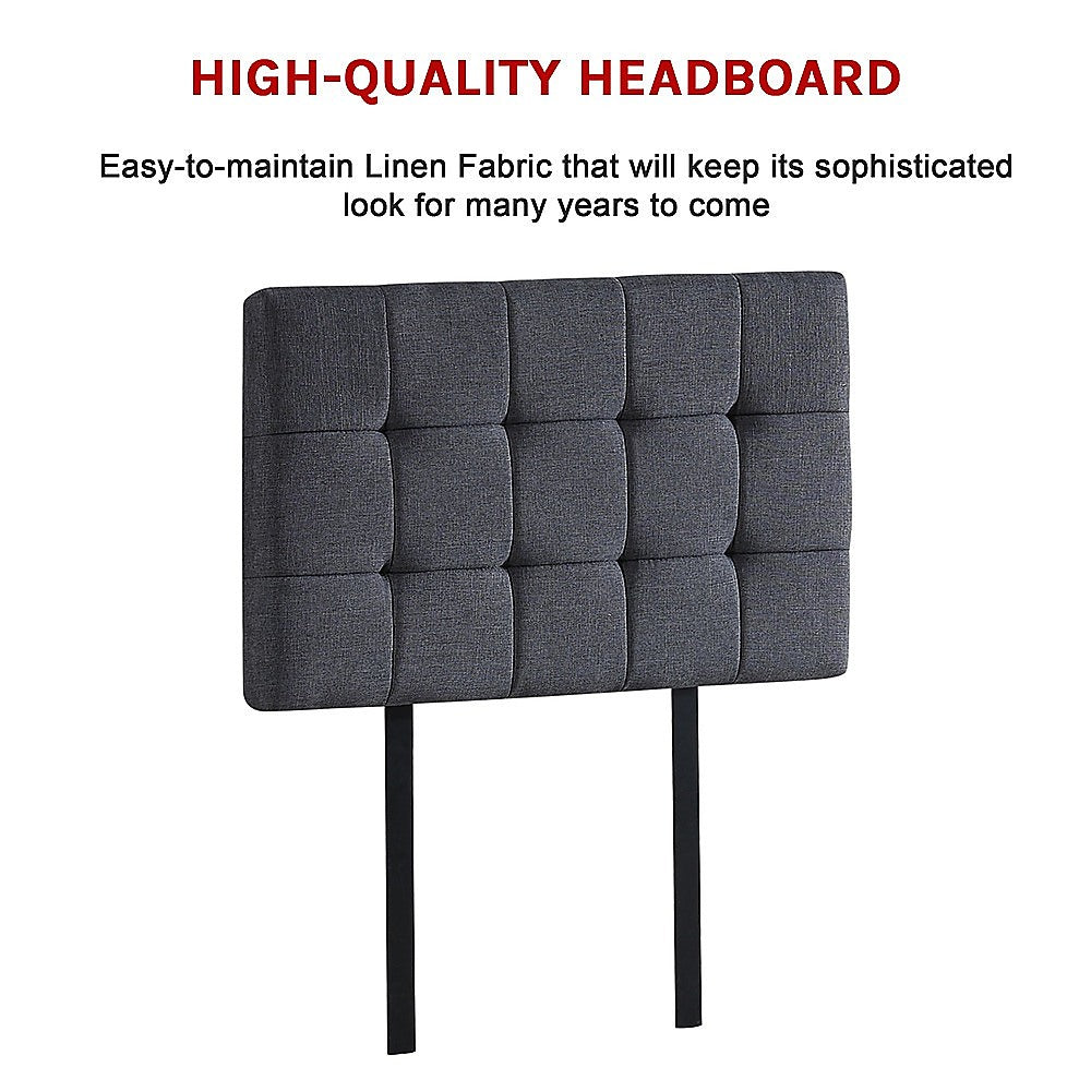 Linen Fabric Single Bed Deluxe Headboard Bedhead - Grey - Newstart Furniture