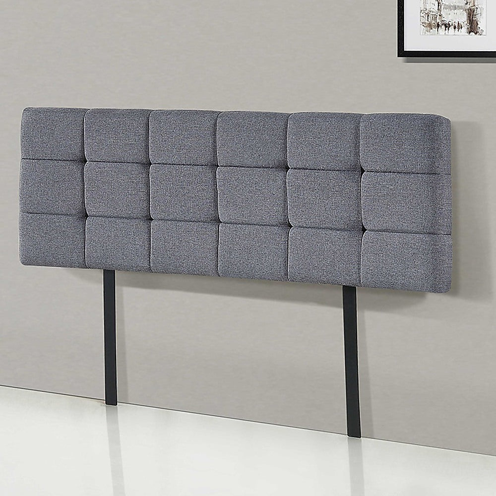 Linen Fabric Queen Bed Deluxe Headboard Bedhead - Grey - Newstart Furniture