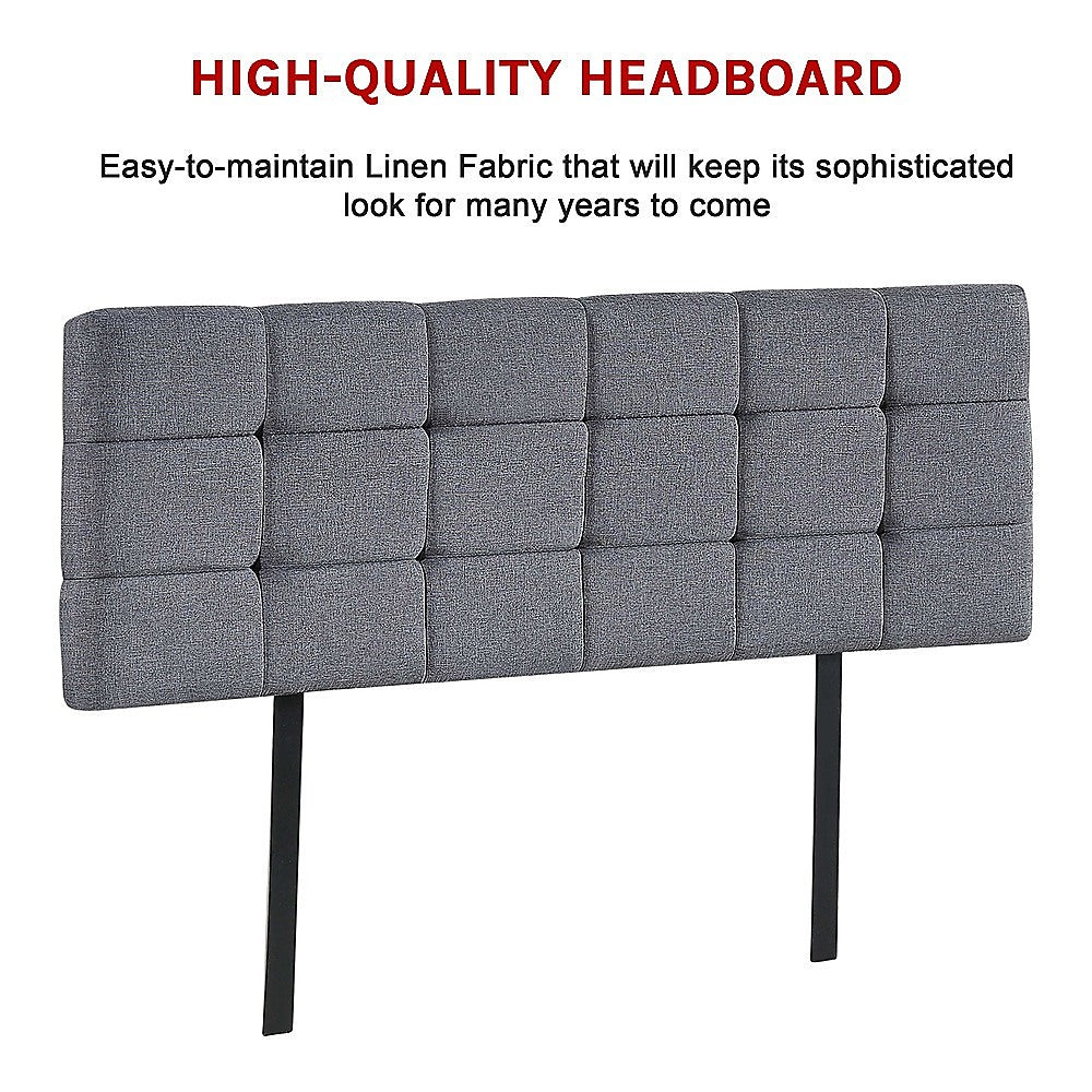 Linen Fabric Queen Bed Deluxe Headboard Bedhead - Grey - Newstart Furniture