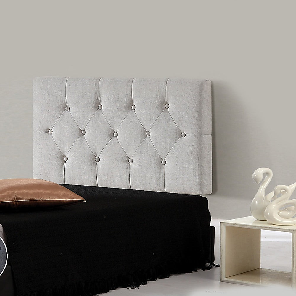 Linen Fabric Single Bed Deluxe Headboard Bedhead - Beige - Newstart Furniture