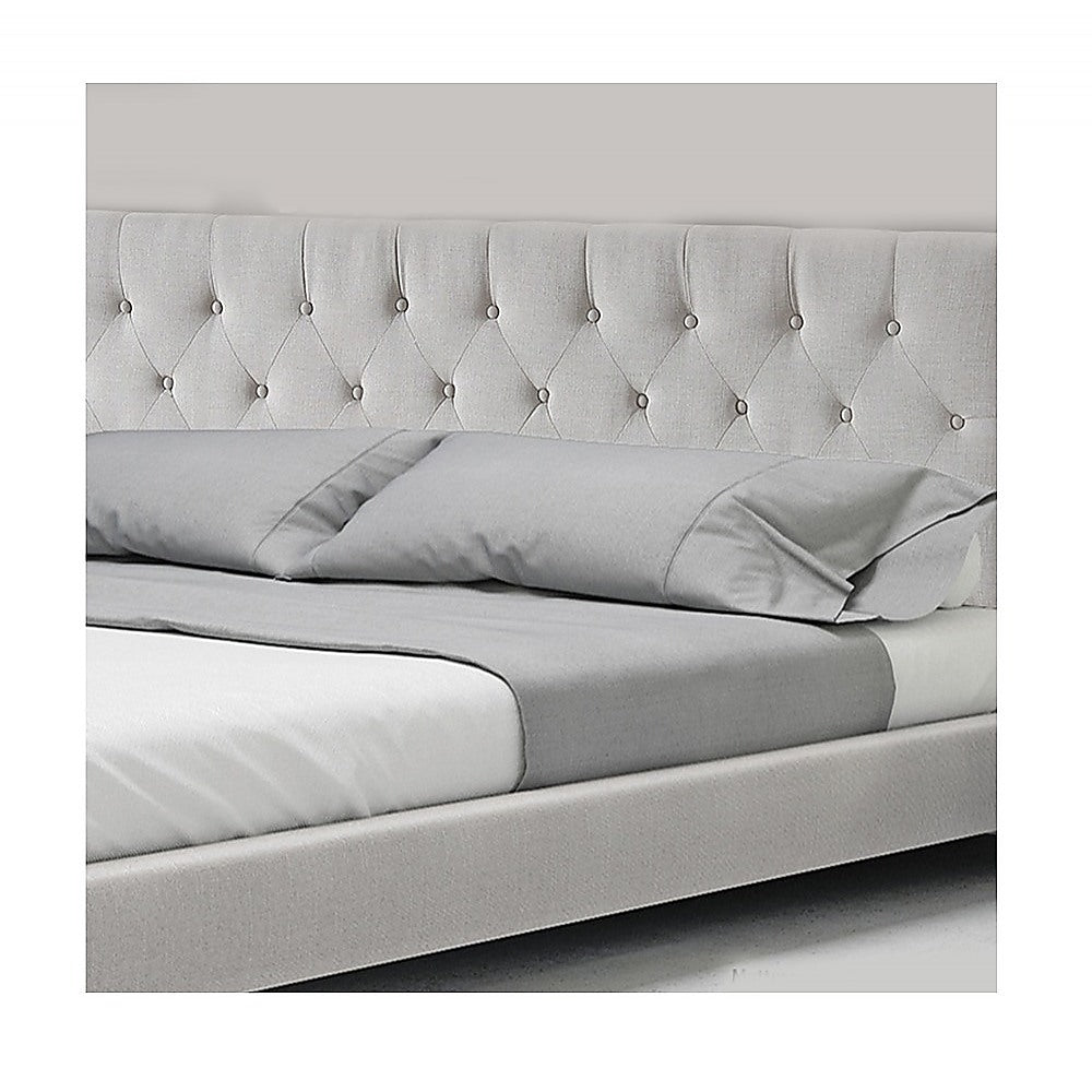 Linen Fabric King Bed Deluxe Headboard Bedhead - Beige - Newstart Furniture