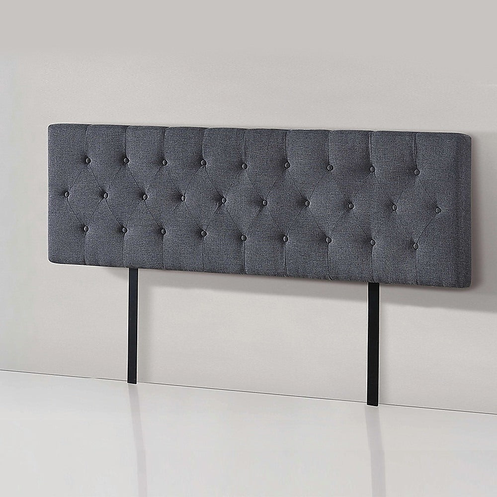 Linen Fabric King Bed Deluxe Headboard Bedhead - Grey - Newstart Furniture