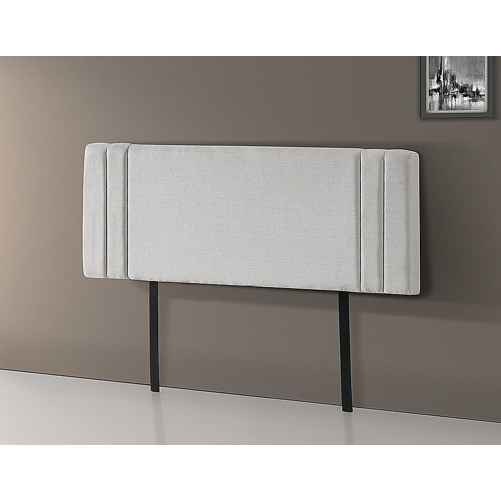 Linen Fabric Queen Bed Deluxe Headboard Bedhead - Beige - Newstart Furniture