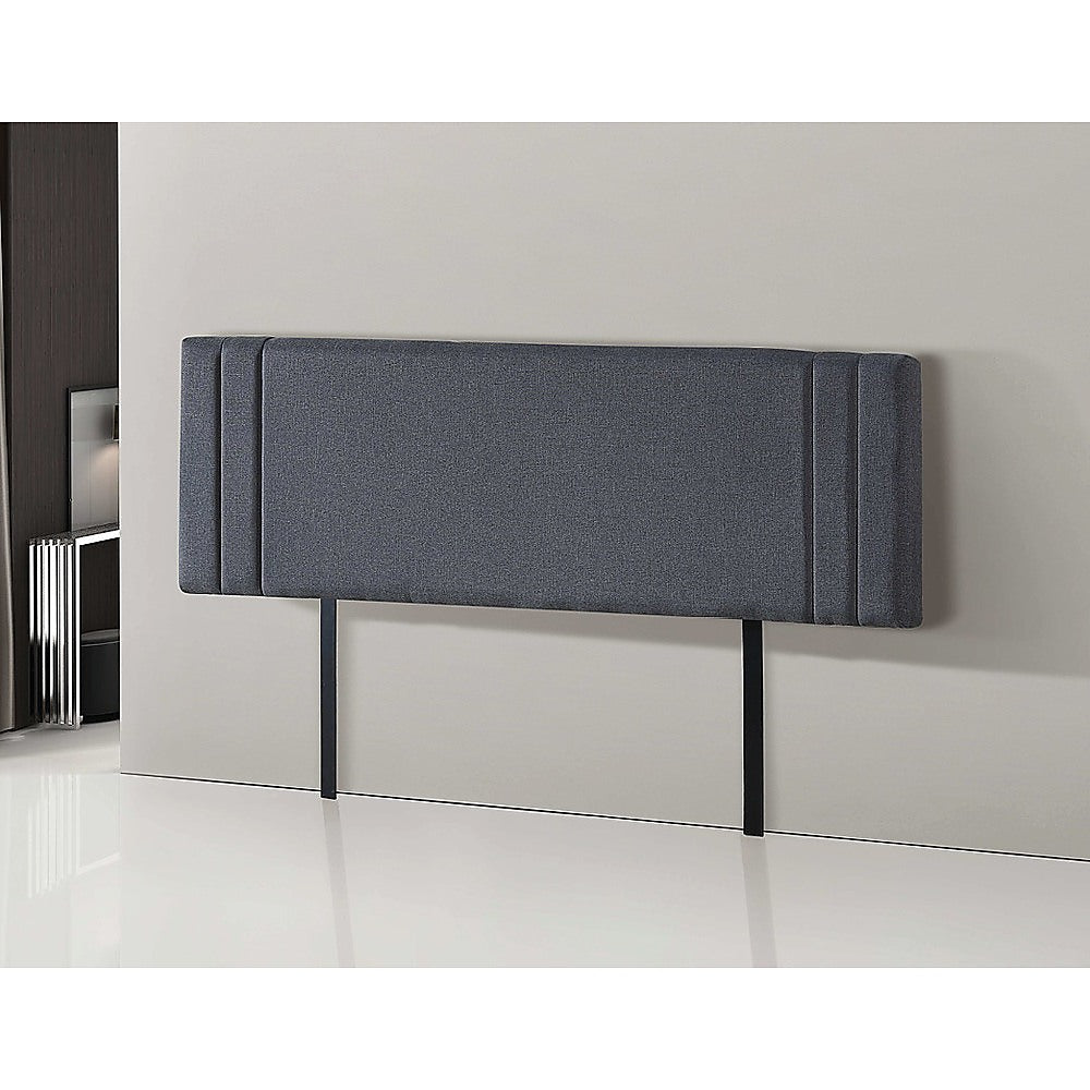 Linen Fabric King Bed Deluxe Headboard Bedhead - Grey - Newstart Furniture