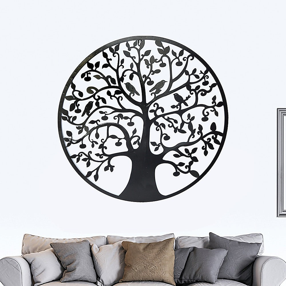 Black Tree of Life Wall Art Hanging Metal Iron Sculpture Garden 60cm - Newstart Furniture