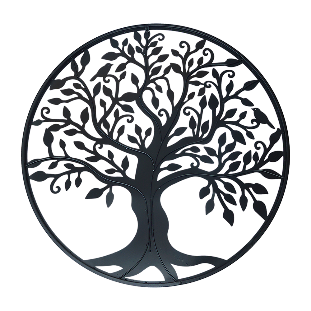 Black Tree of Life Wall Art Hanging Metal Iron Sculpture Garden 60cm - Newstart Furniture