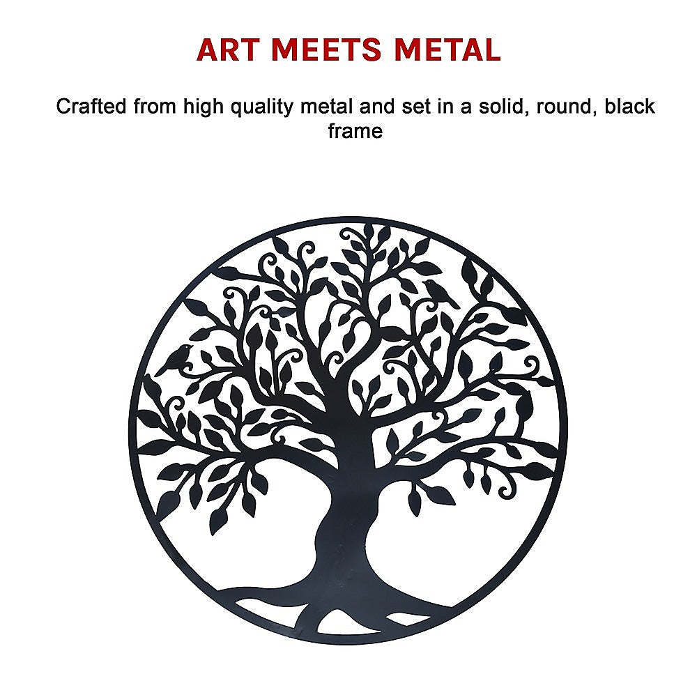 Black Tree of Life Wall Art Hanging Metal Iron Sculpture Garden 60cm - Newstart Furniture