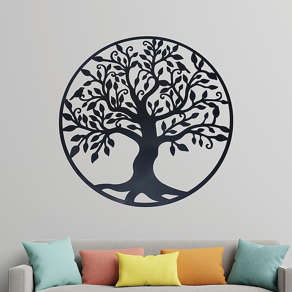 Black Tree of Life Wall Art Hanging Metal Iron Sculpture Garden 99cm - Newstart Furniture