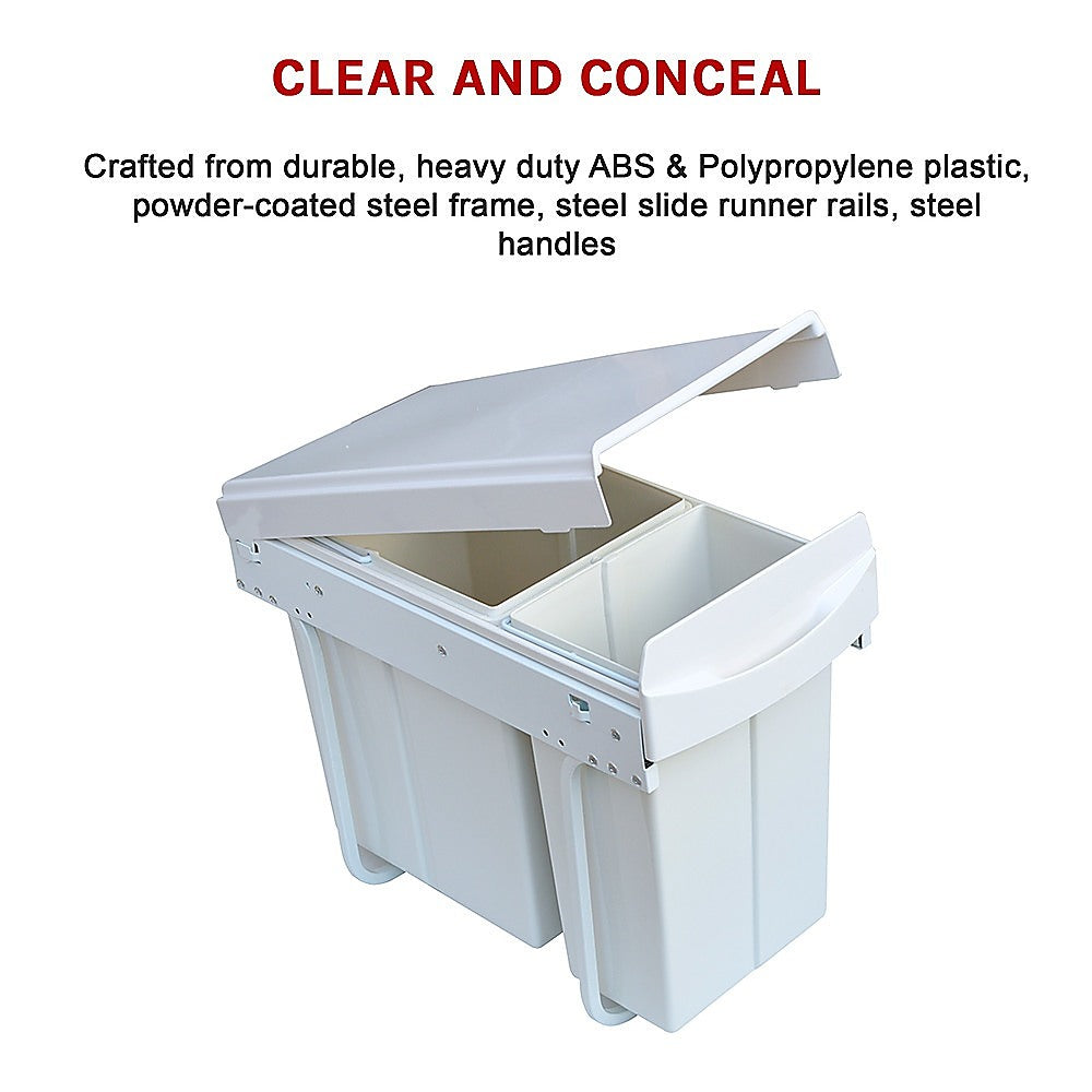 Pull Out Bin Kitchen Double Dual Slide Garbage Rubbish Waste 10L+20L - Newstart Furniture