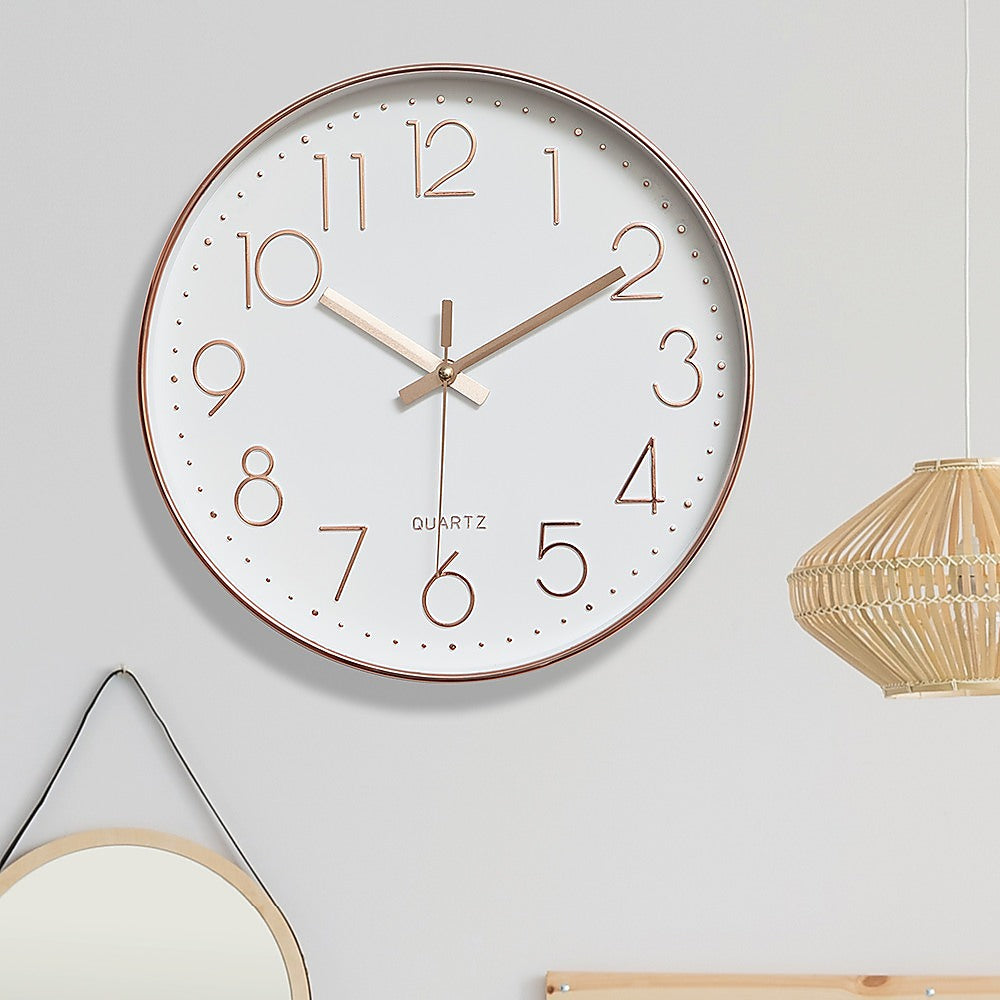 Modern Wall Clock Silent Non-Ticking Quartz Battery Operated Rose Gold - Newstart Furniture