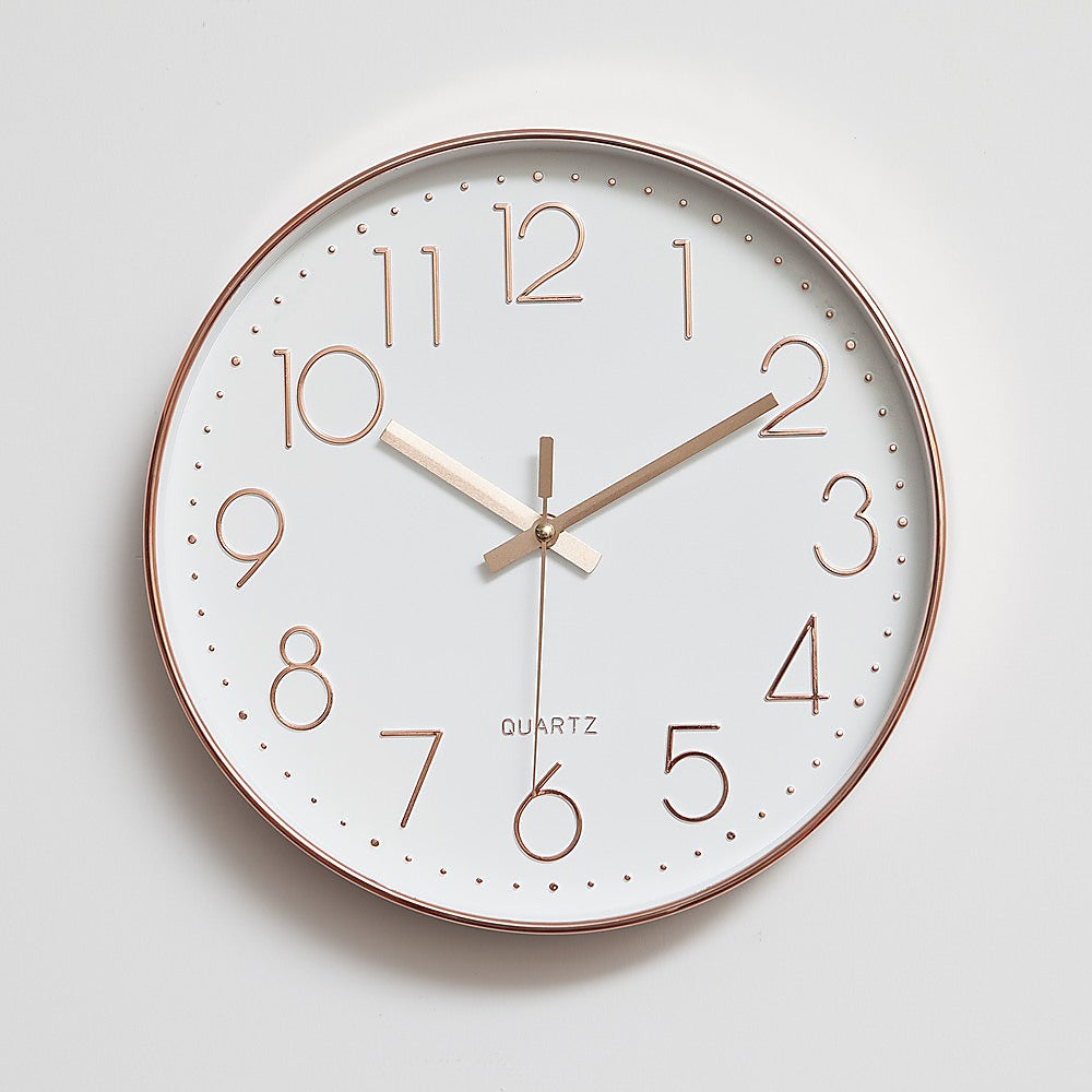 Modern Wall Clock Silent Non-Ticking Quartz Battery Operated Rose Gold - Newstart Furniture