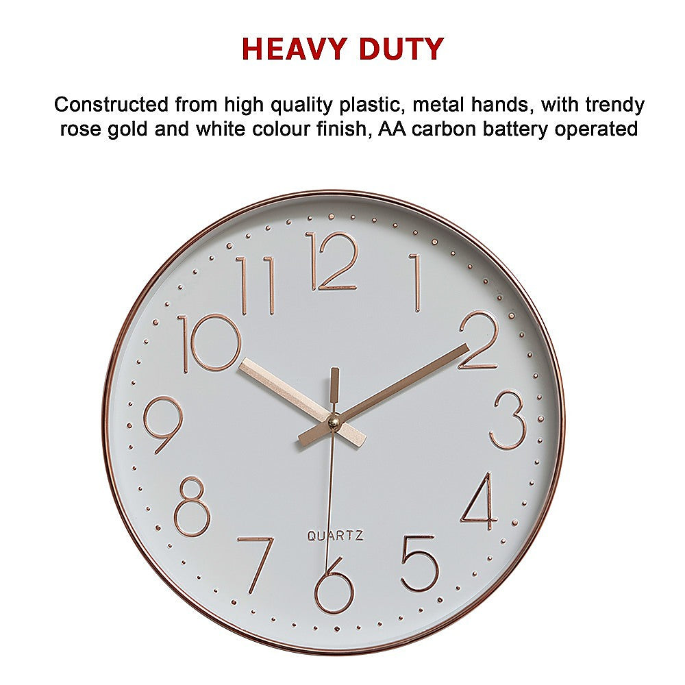 Modern Wall Clock Silent Non-Ticking Quartz Battery Operated Rose Gold - Newstart Furniture