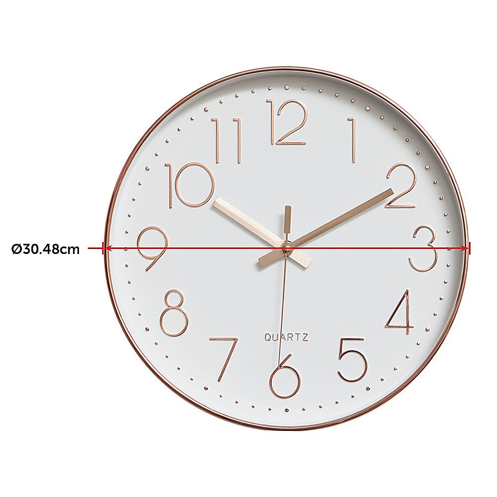 Modern Wall Clock Silent Non-Ticking Quartz Battery Operated Rose Gold - Newstart Furniture