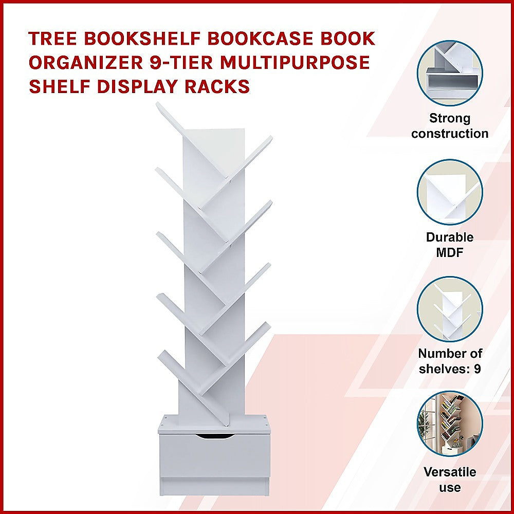 Tree Bookshelf Bookcase Book Organizer 9-Tier Multipurpose Shelf Display Racks - Newstart Furniture