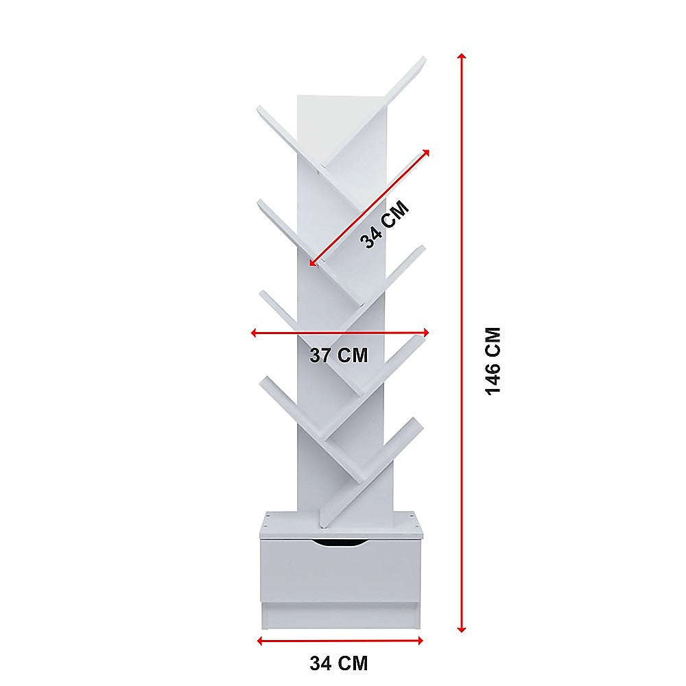 Tree Bookshelf Bookcase Book Organizer 9-Tier Multipurpose Shelf Display Racks - Newstart Furniture