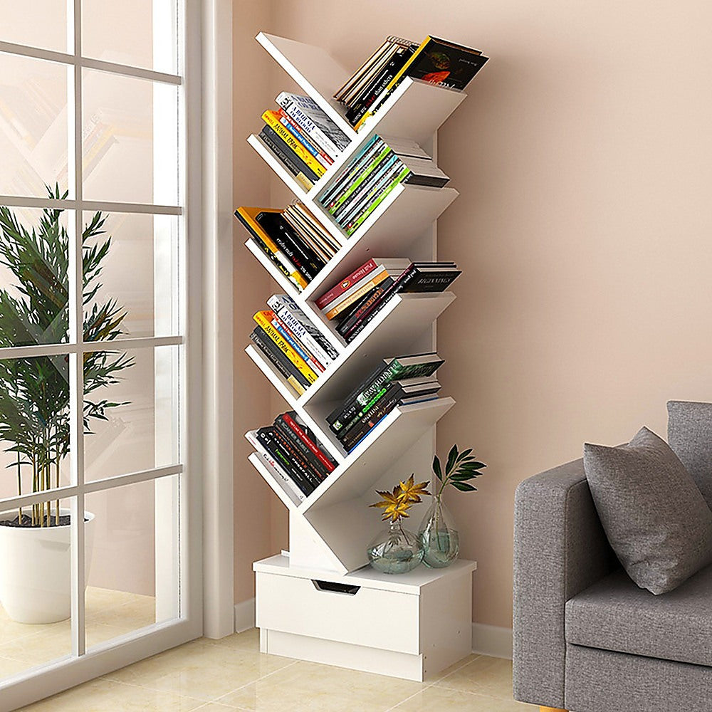 Tree Bookshelf Bookcase Book Organizer 9-Tier Multipurpose Shelf Display Racks - Newstart Furniture