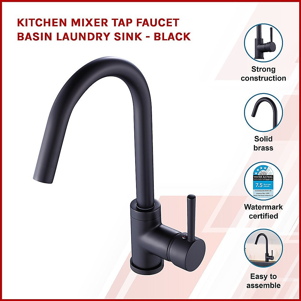 Kitchen Mixer Tap Faucet Basin Laundry Sink - BLACK - Newstart Furniture