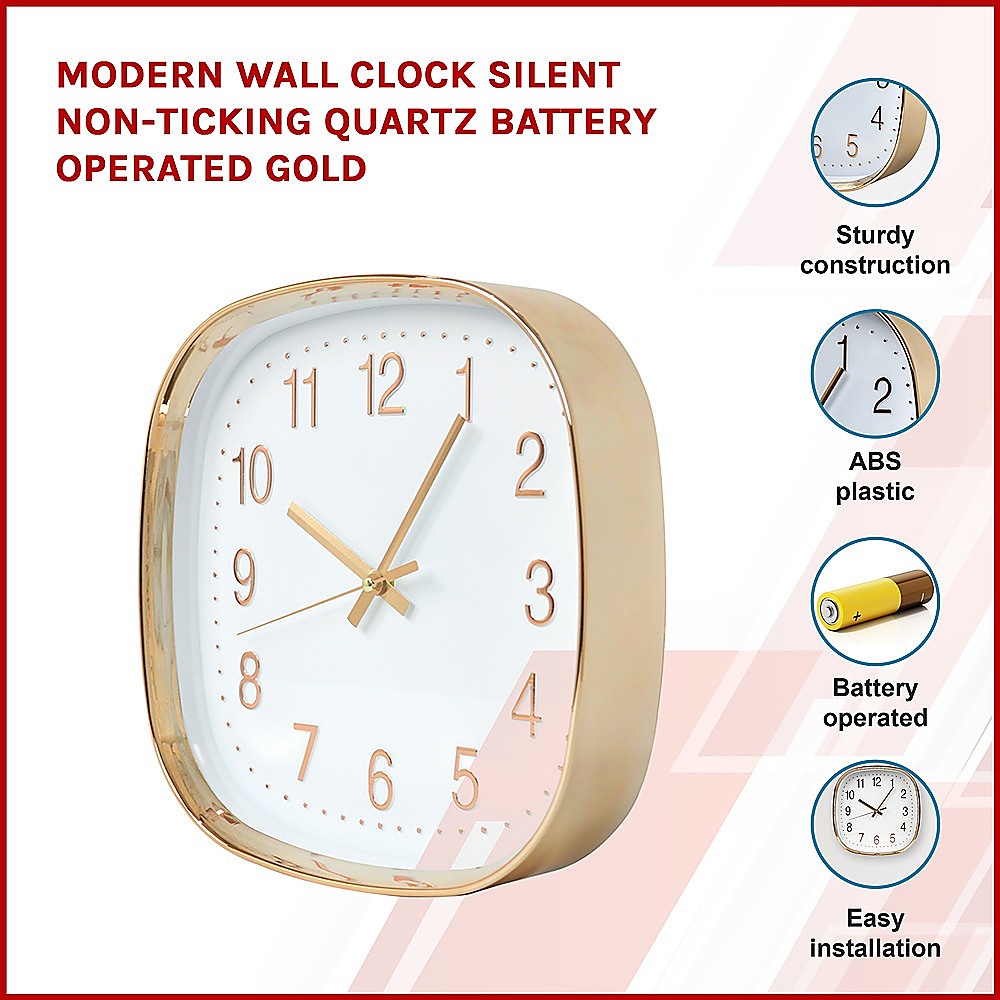 Modern Wall Clock Silent Non-Ticking Quartz Battery Operated Gold - Newstart Furniture