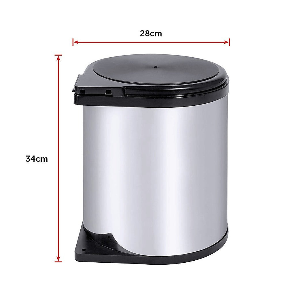 Kitchen Swing Pull Out Bin Stainless Steel Garbage Rubbish Waste Trash Can 14L - Newstart Furniture