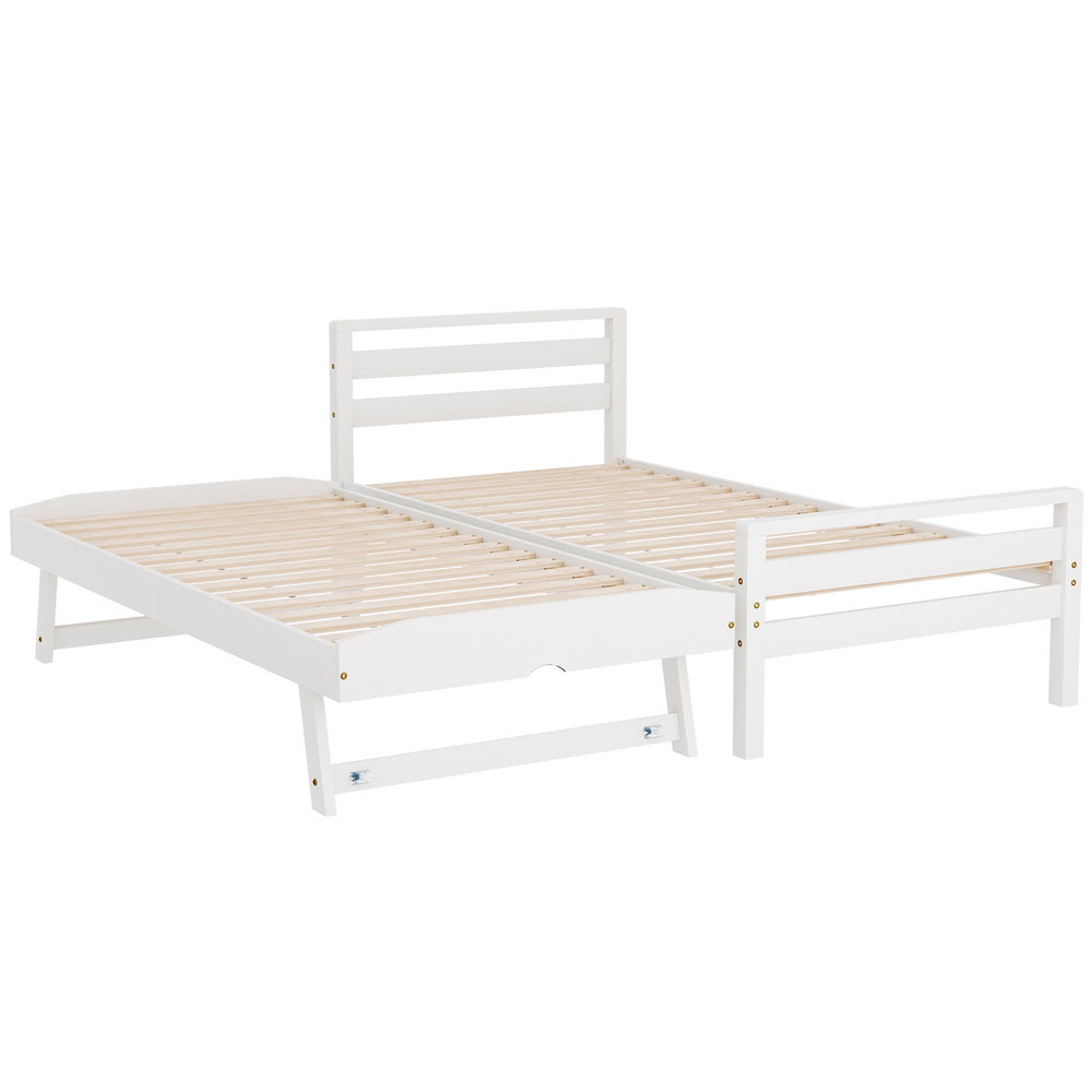 Artiss Bed Frame Single Size 2-in-1 Trundle Wooden White AVIS