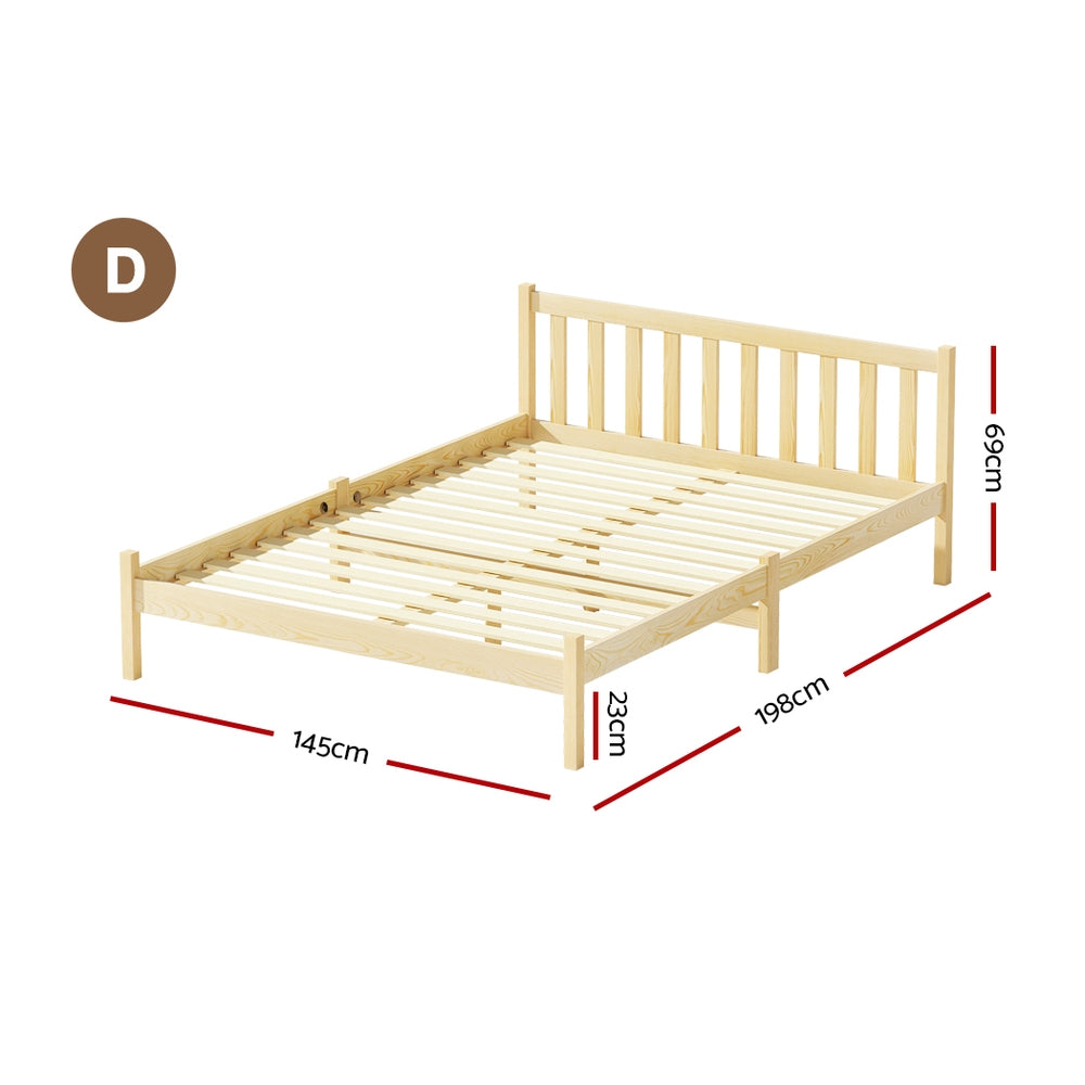 Artiss Bed Frame Wooden Double Size Bed Base Pine Timber Mattress Foundation Oak - Newstart Furniture