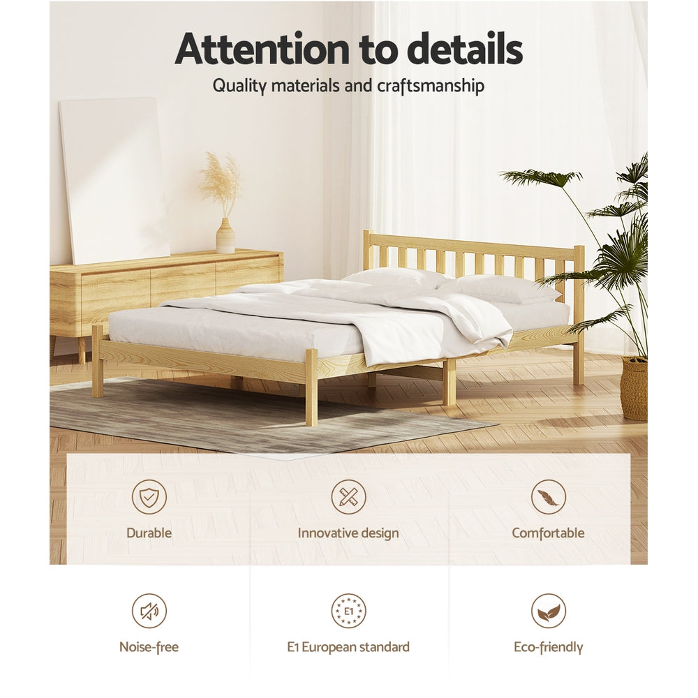 Artiss Bed Frame Wooden Double Size Bed Base Pine Timber Mattress Foundation Oak - Newstart Furniture