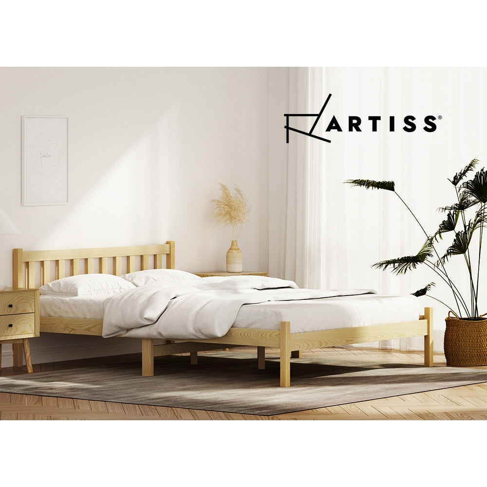 Artiss Bed Frame Wooden Double Size Bed Base Pine Timber Mattress Foundation Oak - Newstart Furniture