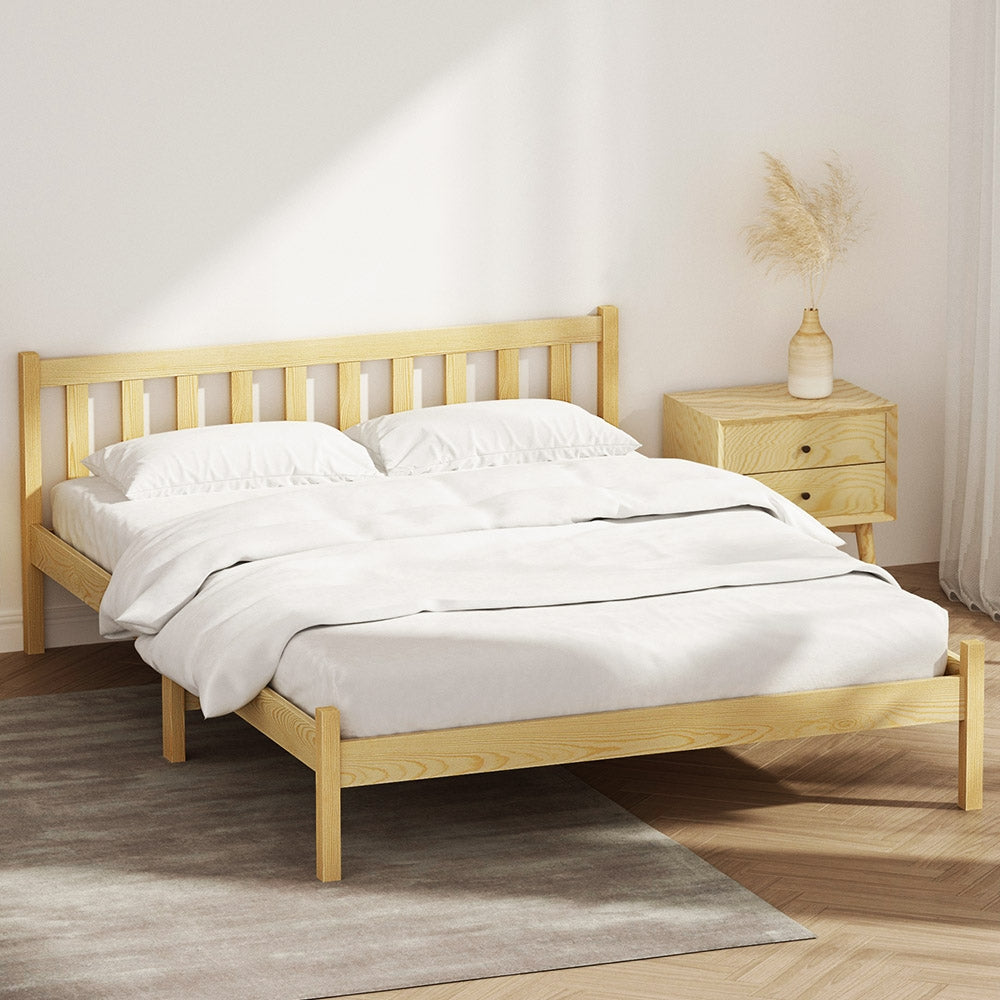 Artiss Bed Frame Wooden Double Size Bed Base Pine Timber Mattress Foundation Oak - Newstart Furniture