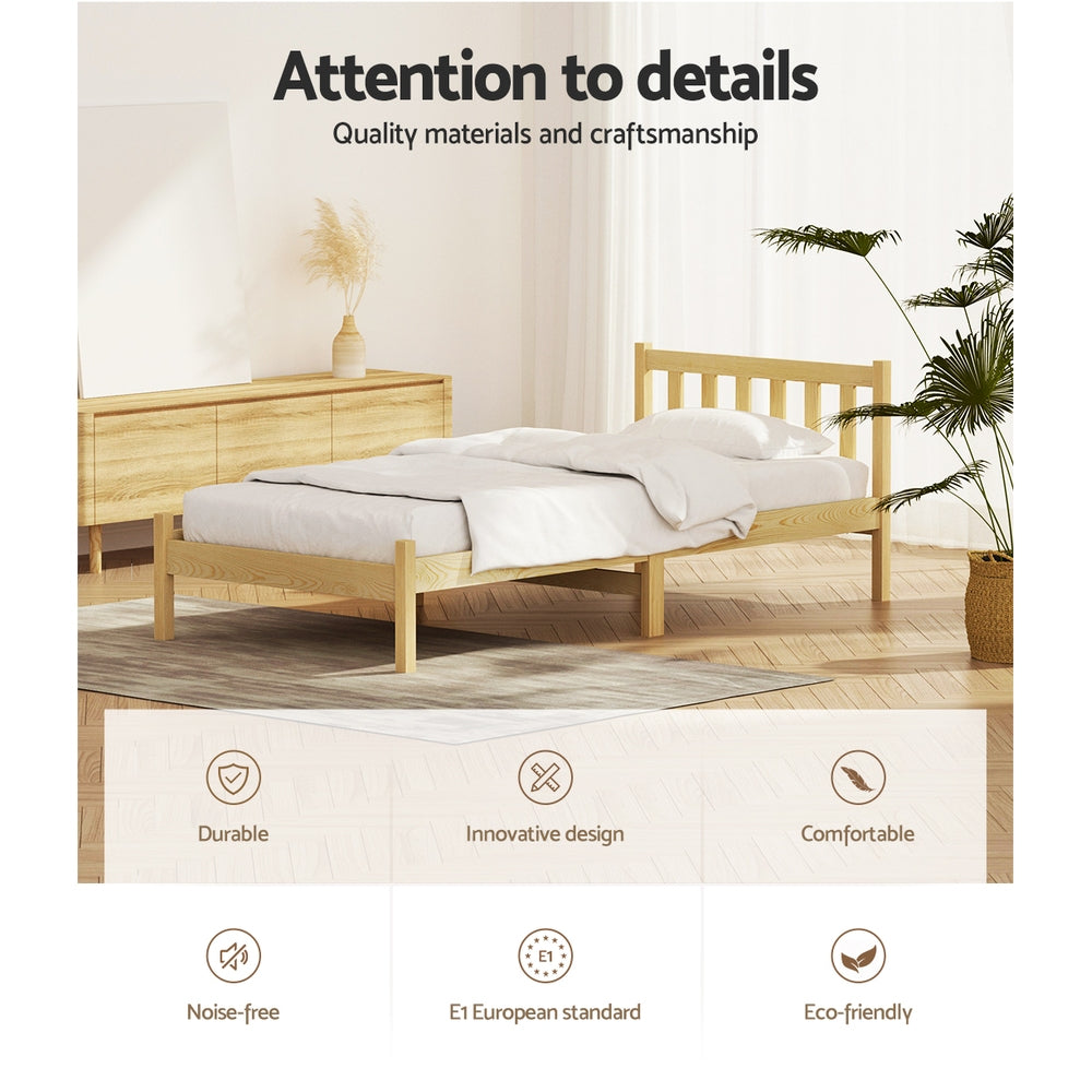 Artiss Bed Frame Wooden Single Size SOFIE Pine Timber Mattress Base OAK - Newstart Furniture