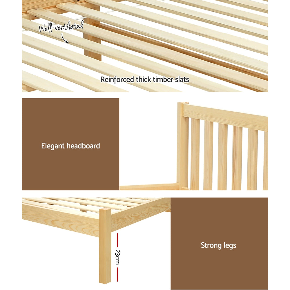 Artiss Bed Frame Wooden Single Size SOFIE Pine Timber Mattress Base OAK - Newstart Furniture