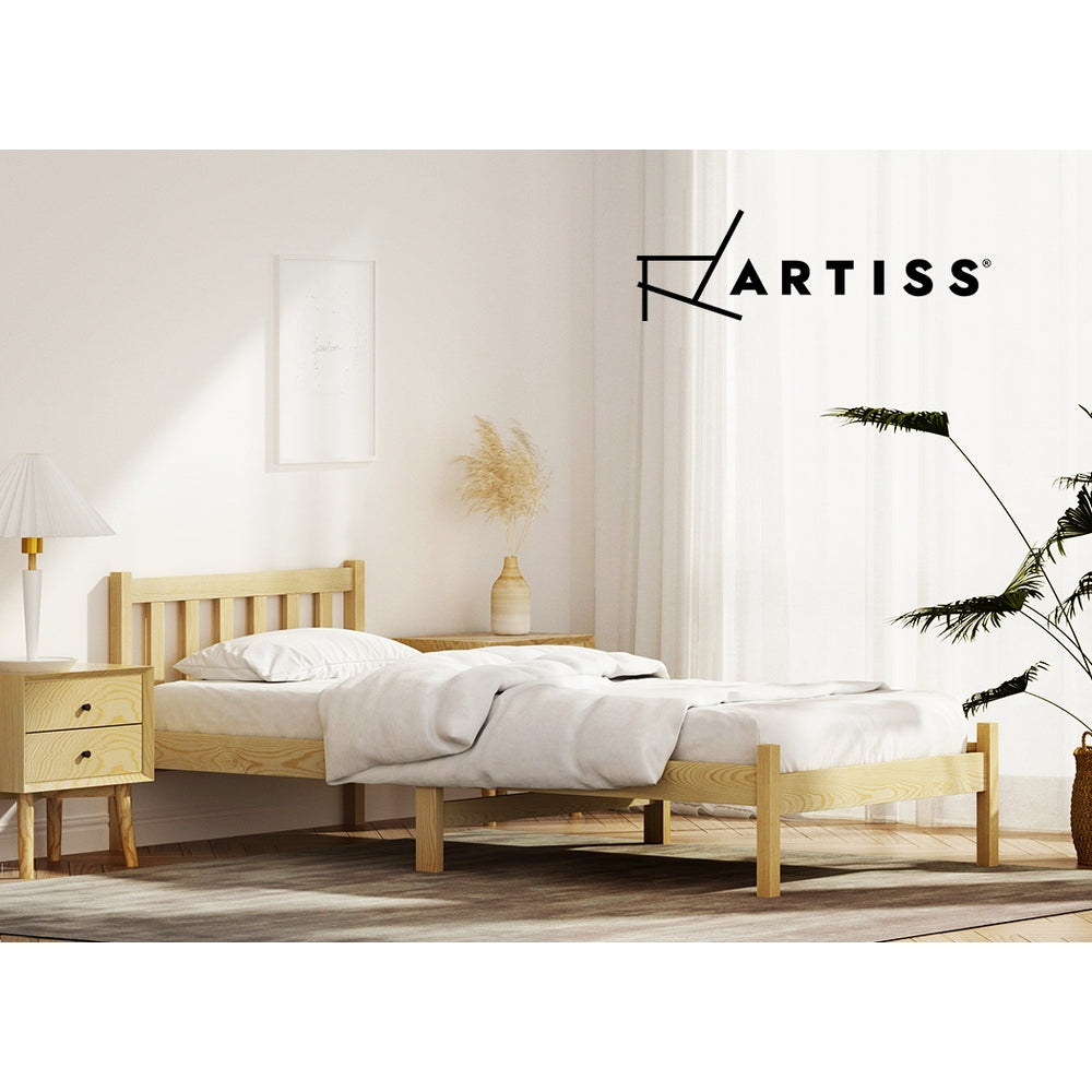 Artiss Bed Frame Wooden Single Size SOFIE Pine Timber Mattress Base OAK - Newstart Furniture