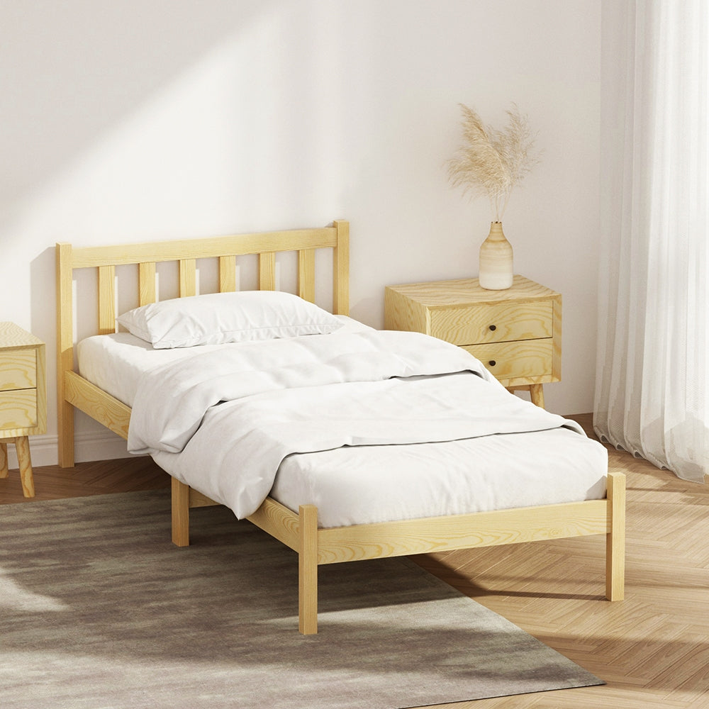 Artiss Bed Frame Wooden Single Size SOFIE Pine Timber Mattress Base OAK - Newstart Furniture