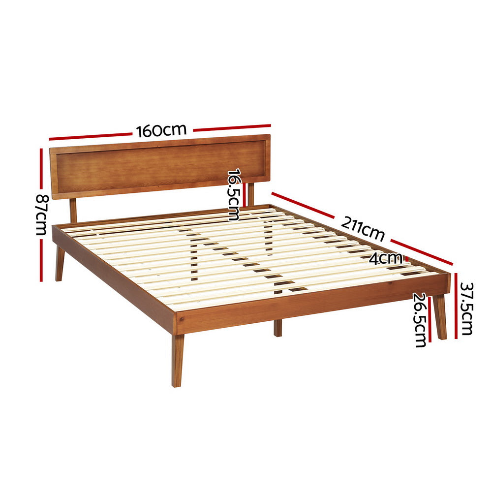 Artiss Bed Frame Queen Size Wooden Bed Base Walnut SPLAY