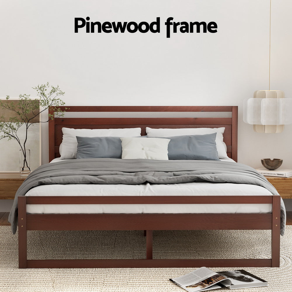 Artiss Bed Frame Double Size Wooden Walnut WITTON