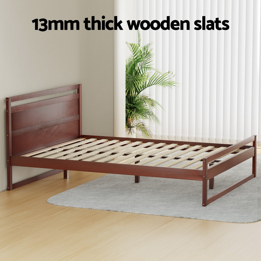 Artiss Bed Frame Double Size Wooden Walnut WITTON