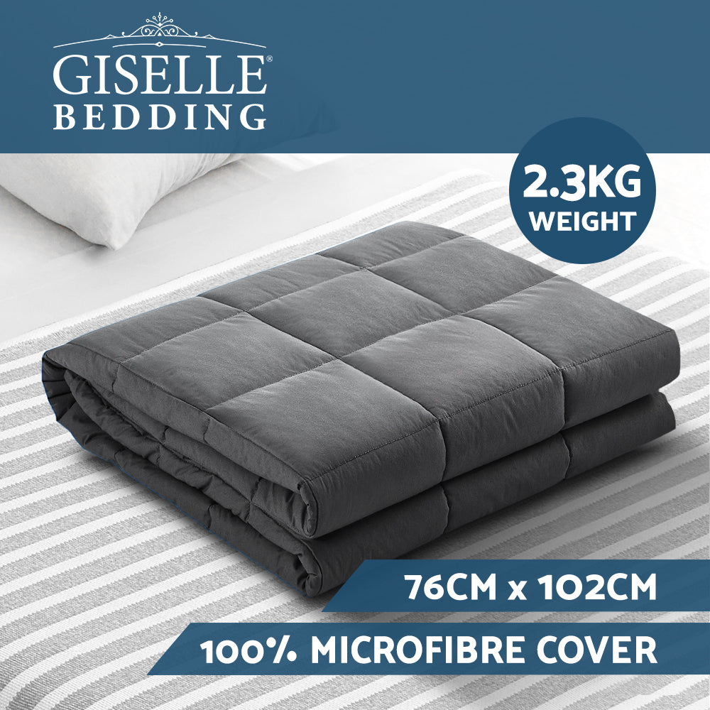 Weighted Blanket Kids 2.3KG Heavy Gravity Blankets Microfibre Cover Comfort Calming Deep Relax Better Sleep Grey - Newstart Furniture