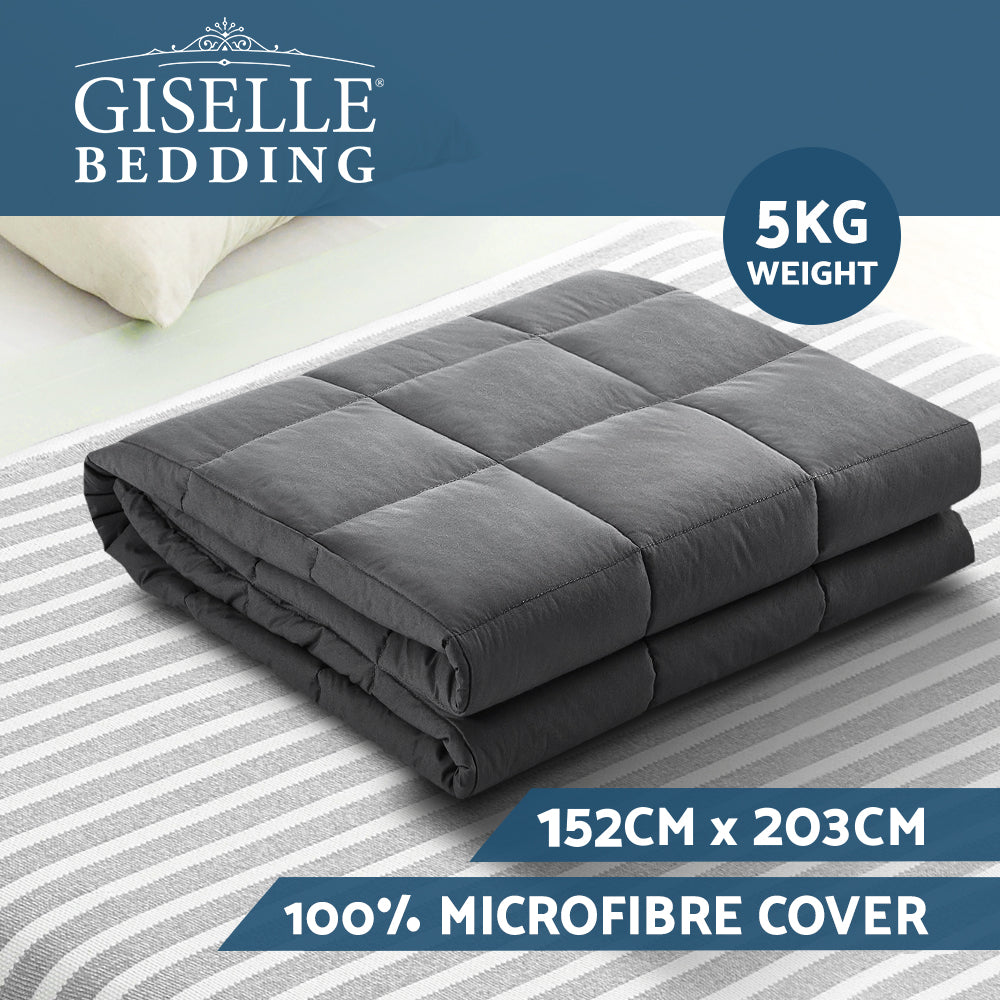 Weighted Blanket Adult 5KG Heavy Gravity Blankets Microfibre Cover Calming Relax Anxiety Relief Grey - Newstart Furniture