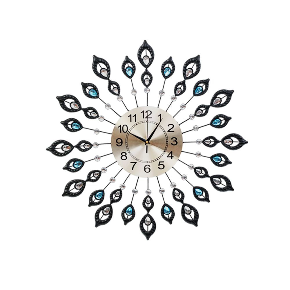 Artiss 60CM Peacock Wall Clock Large 3D Modern Crystal Luxury Round Wall Clocks Home Decor Black - Newstart Furniture