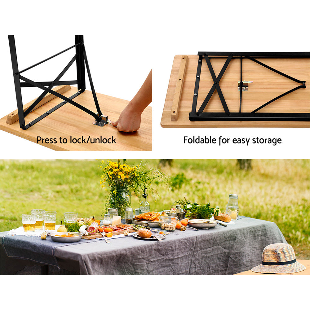 Gardeon Wooden Outdoor Foldable Bench Set Natural