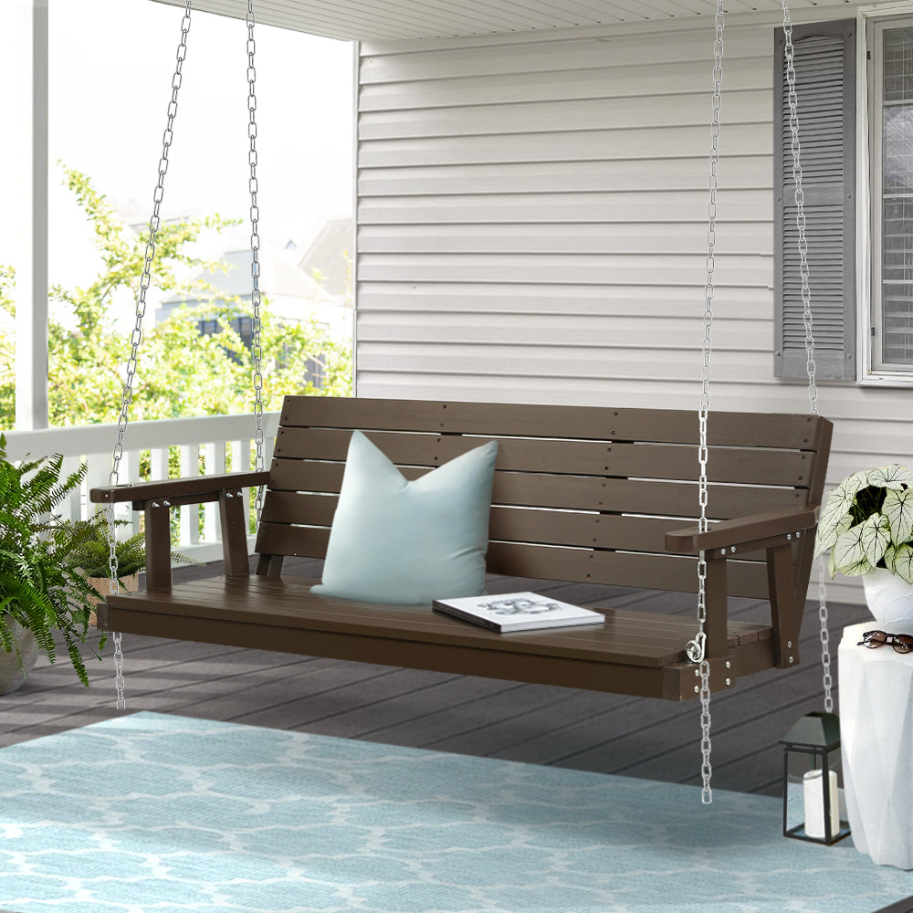 Gardeon Porch Swing Chair with Chain Outdoor Furniture 3 Seater Bench Wooden Brown - Newstart Furniture