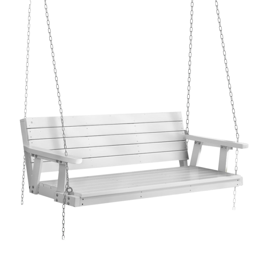 Gardeon Porch Swing Chair with Chain Outdoor Furniture 3 Seater Bench Wooden White - Newstart Furniture